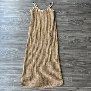 Mustard Seed Womens Tan Knit Midi Crochet Knit Sun Dress - Size Small